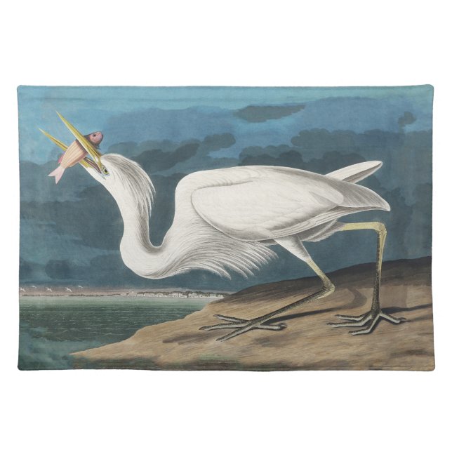 Great White Heron Audubon Bird Wildlife Painting Cloth Placemat (Front)