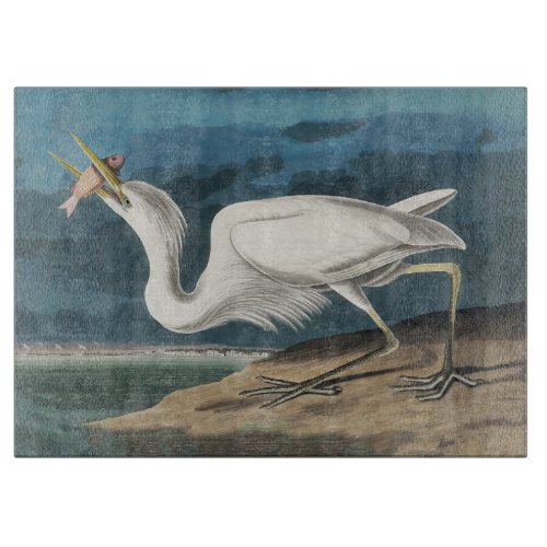 Great White Heron Audubon Bird Wildlife Painting Cutting Board