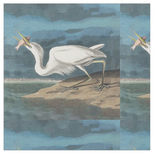 Great White Heron Audubon Bird Wildlife Painting Fabric