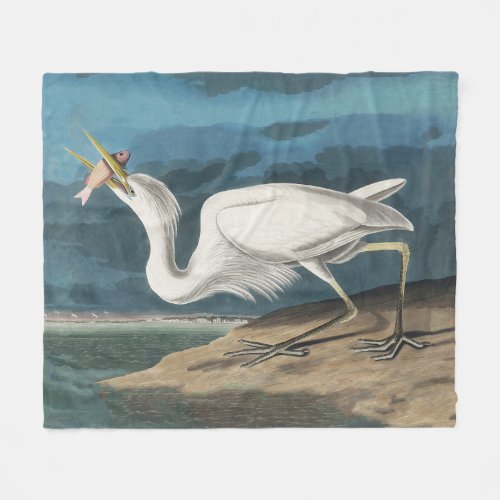 Great White Heron Audubon Bird Wildlife Painting Fleece Blanket