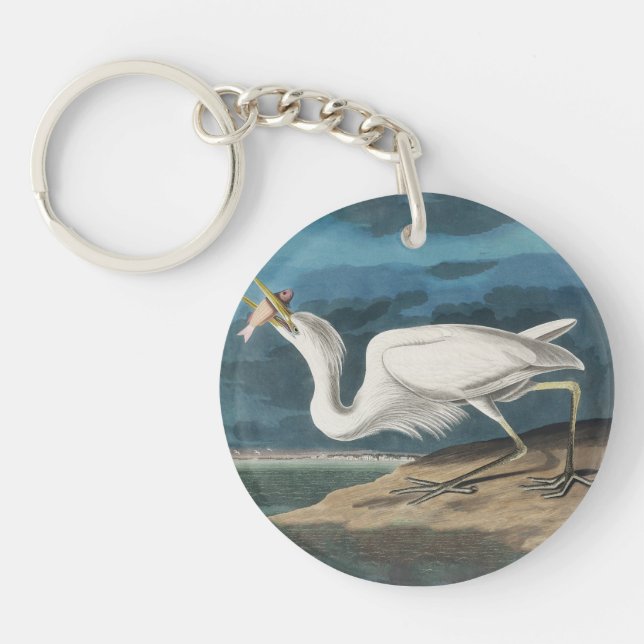 Great White Heron Audubon Bird Wildlife Painting Keychain (Front)