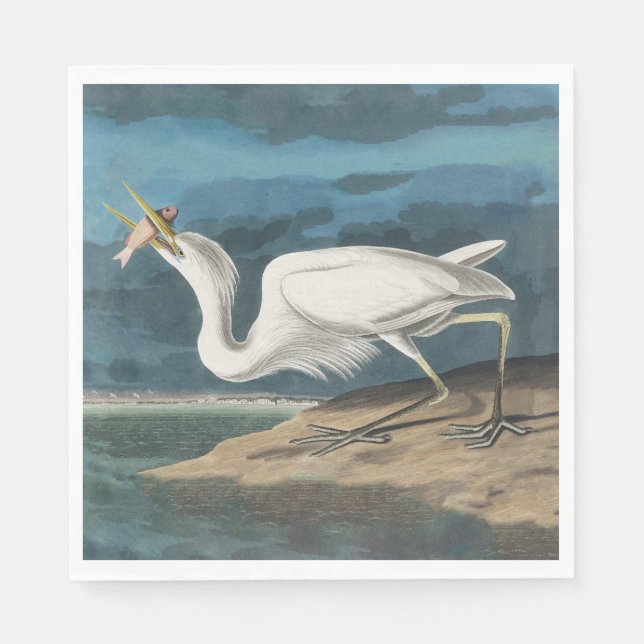 Great White Heron Audubon Bird Wildlife Painting Napkins (Front)