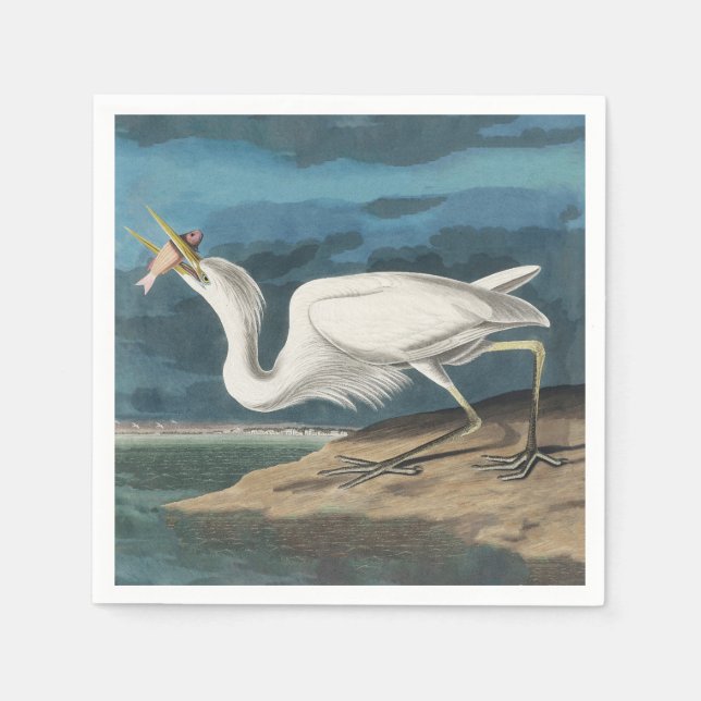 Great White Heron Audubon Bird Wildlife Painting Napkins (Front)