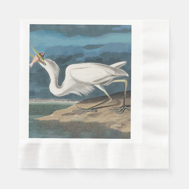 Great White Heron Audubon Bird Wildlife Painting Napkins (Front)
