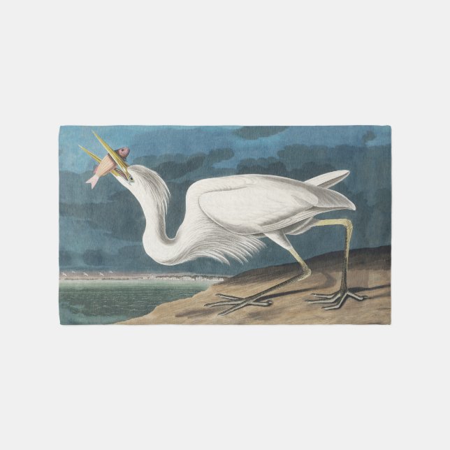 Great White Heron Audubon Bird Wildlife Painting Outdoor Rug (Front)