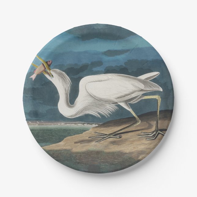 Great White Heron Audubon Bird Wildlife Painting Paper Plates (Front)