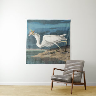 Great White Heron Audubon Bird Wildlife Painting Tapestry