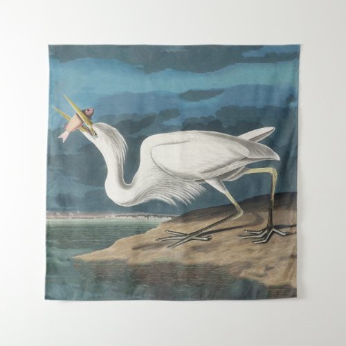 Great White Heron Audubon Bird Wildlife Painting Tapestry