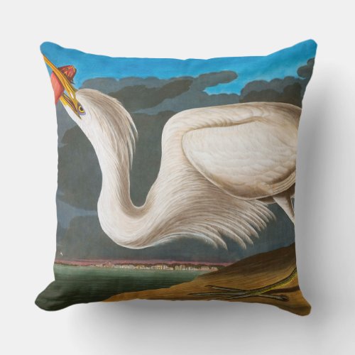 Great White Heron by John James Audubon Throw Pillow