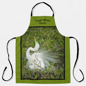 Great White Heron Spring Plumage Pose Photo Apron by NancyTrippPhotoGifts at Zazzle