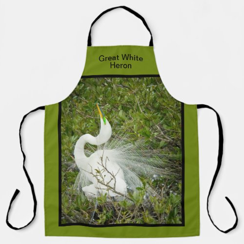 Great White Heron Spring Plumage Pose Photo Apron