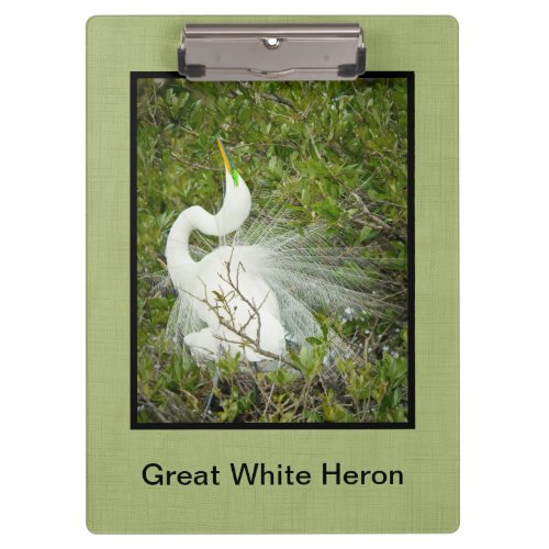 Great White Heron Spring Plumage Pose Photo Clipboard