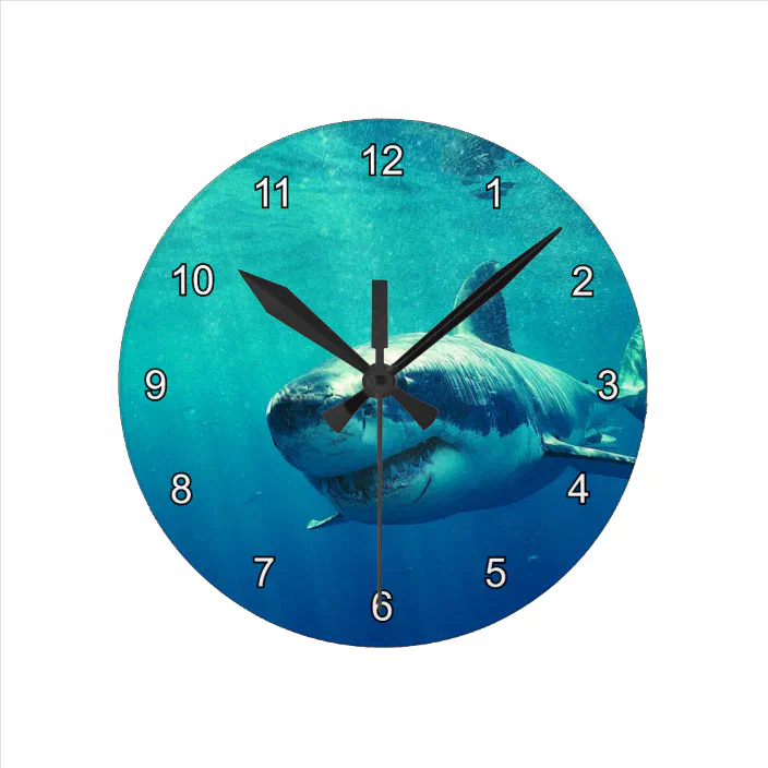 Great White Shark Animal Design Round Wall Clock Pattern 1 