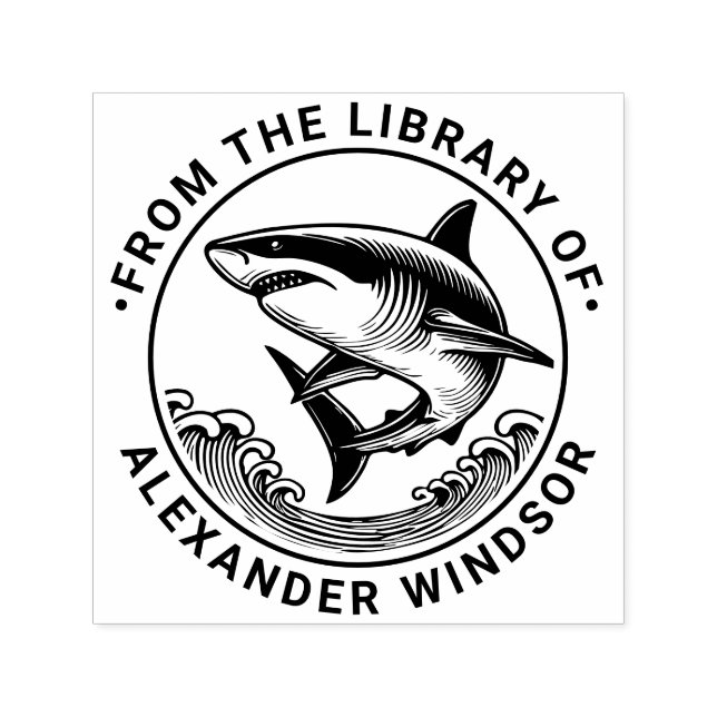 Great White Shark Above Waves #2 Library Book Name Self-inking Stamp (Design)