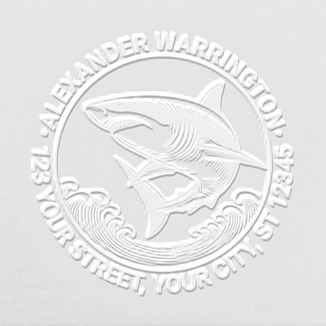 Great White Shark Above Waves #2 Name Ret Address Embosser (Design)