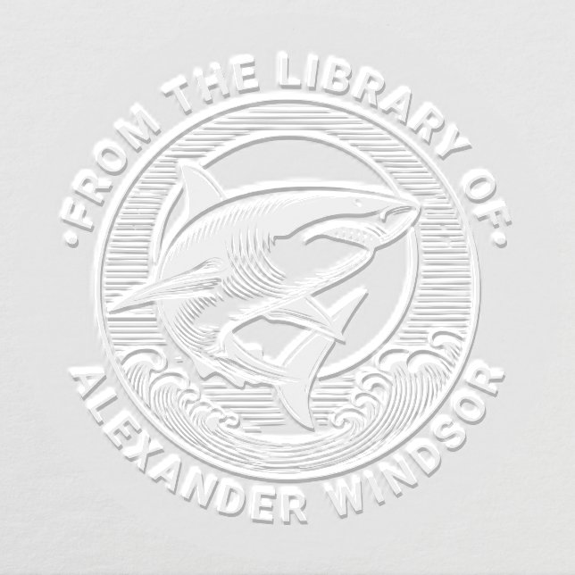 Great White Shark Above Waves Library Book Name Embosser (Design)