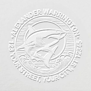 Great White Shark Above Waves Name Return Address Embosser