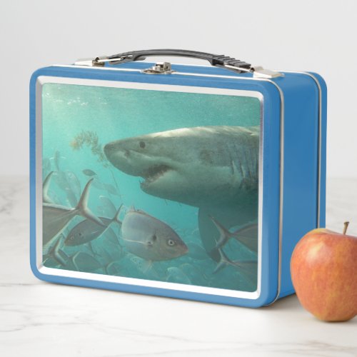 Great White Shark and Fish Underwater Photo Metal Lunch Box