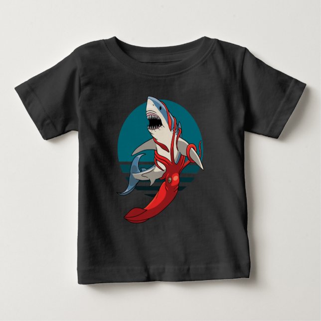 Great White Shark and Giant Squid Baby T-Shirt (Front)