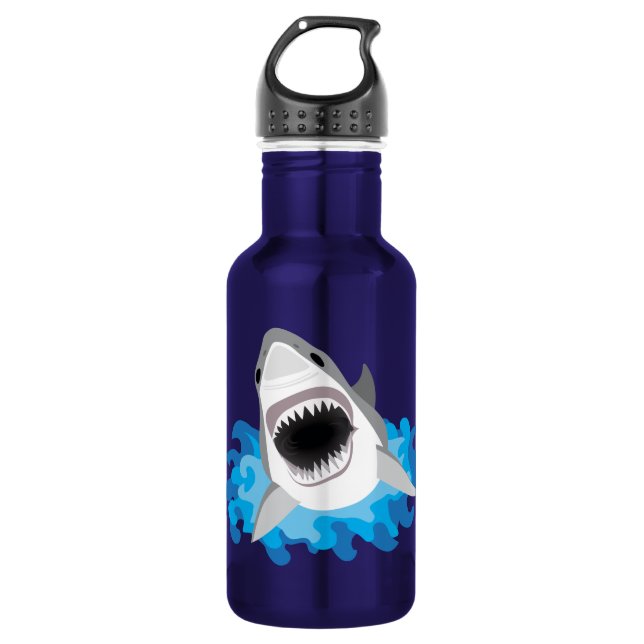Great White Shark Attack Deep Ocean Blue Water Bottle (Front)