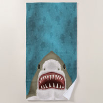 Great White Shark Attack Funny Fish Head Ocean Sea Beach Towel