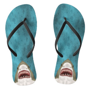 Great White Shark Attack Funny Fish Head Ocean Sea Flip Flops