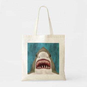 Great White Shark Attack Funny Fish Nautical Beach Tote Bag by FancyCelebration at Zazzle