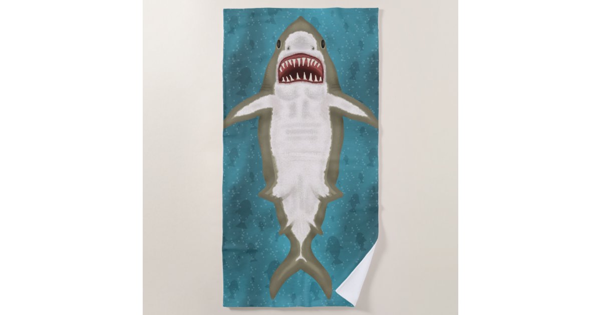Great White Shark Attack Funny Fish Novelty Ocean Beach Towel | Zazzle