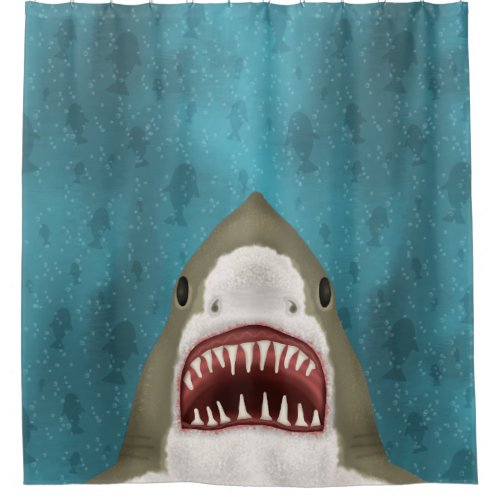 Great White Shark Attack Funny Fish Novelty Ocean Shower Curtain