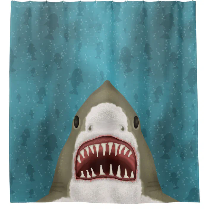 Great White Shark Funny Fish, Shark Shower Curtain