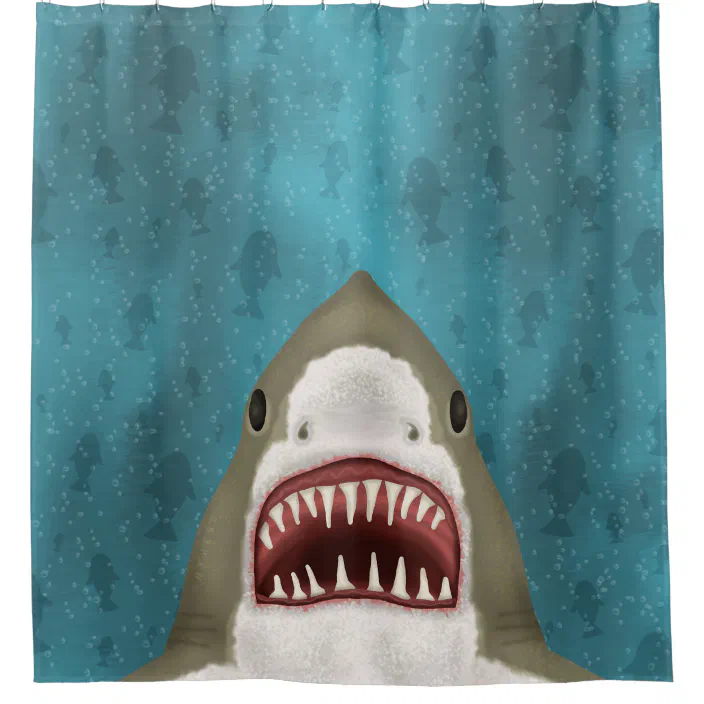 Great White Shark Funny Fish Novelty Ocean Shower Curtain Zazzle Com Great White Shark Funny Fish, Shark Shower Curtain