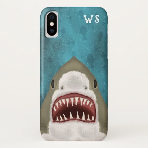 Great White Shark Attack Funny Fish Ocean Monogram iPhone XS Case