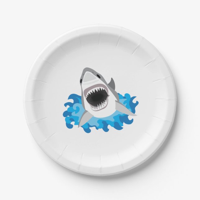 Great White Shark Attack Funny Paper Plates (Front)
