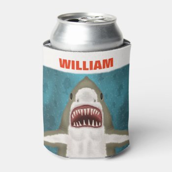 Great White Shark Attack Personalized Ocean Funny Can Cooler by FancyCelebration at Zazzle
