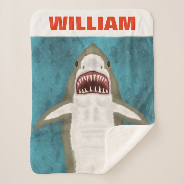Great White Shark Attack Personalized Ocean Funny Sherpa Blanket (Front)