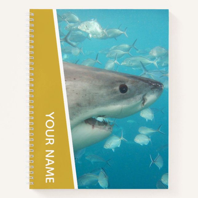 Great White Shark Australia Ocean Theme, Gold Notebook (Front)