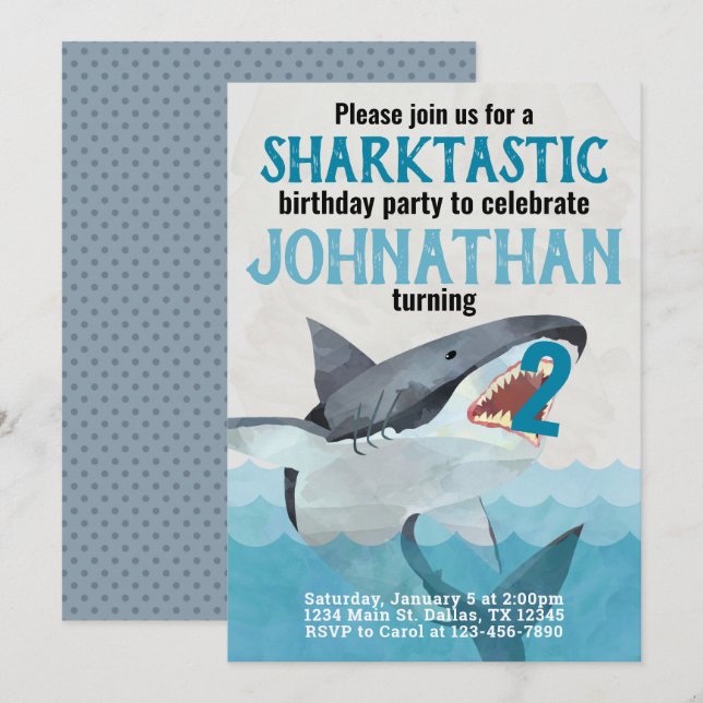 Great White Shark Birthday Party Invitation (Front/Back)