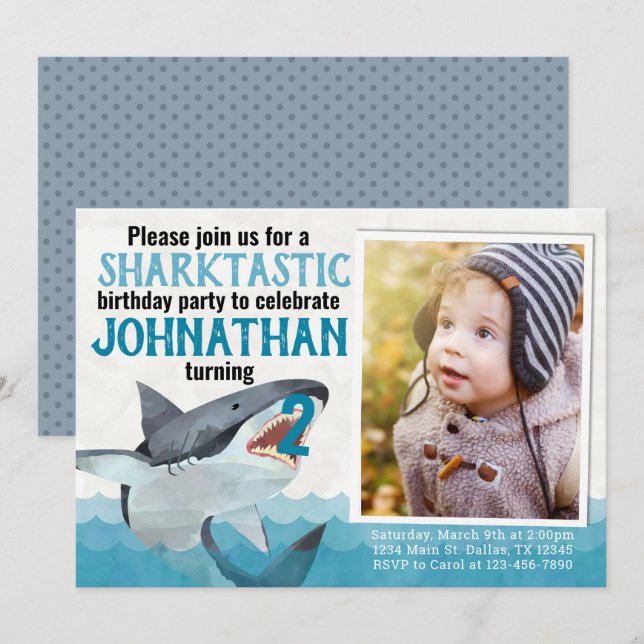 Great White Shark Birthday Party Invitation (Front/Back)