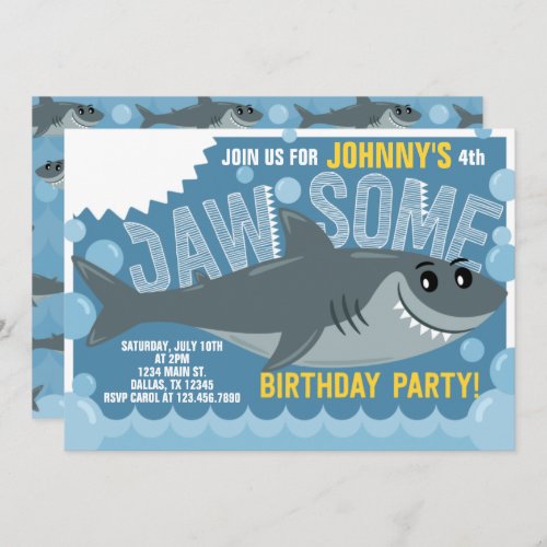 Great White Shark Birthday Party Invitation Invite