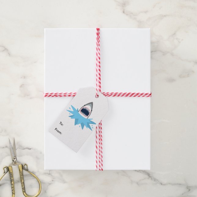 Great White Shark Cartoon Gift Tags (With Twine)