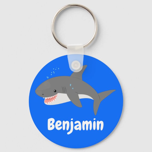 Great white shark cartoon illustration keychain (Front)