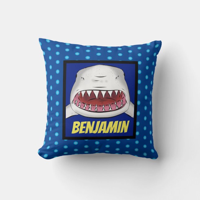 Great white shark cartoon illustration throw pillow (Front)