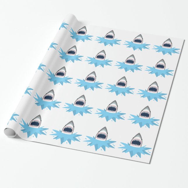 Great White Shark Cartoon Wrapping Paper (Unrolled)