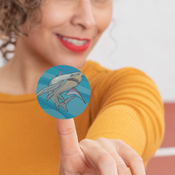Great White Shark Classic Round Sticker by spudcreative at Zazzle