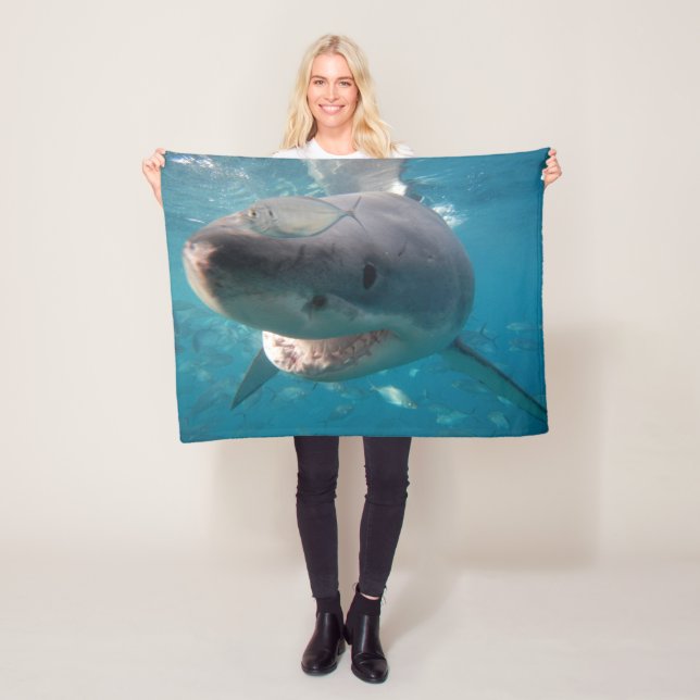 Great White Shark Close-up Portrait Australia Fleece Blanket (In Situ)