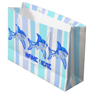 Great White Shark Colorful Sea Stripes Large Gift Bag