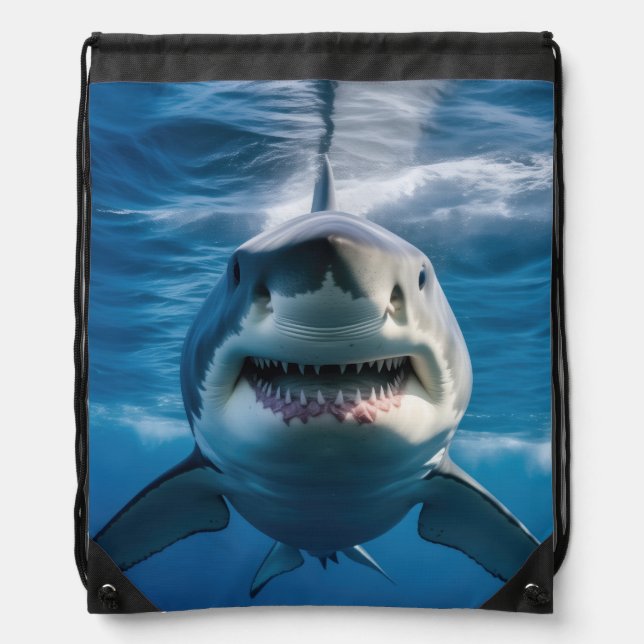 Great White Shark Drawstring Bag (Front)