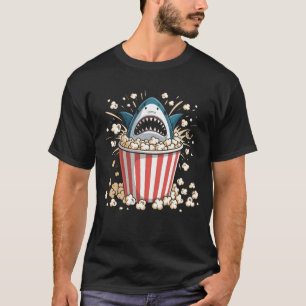 Great White Shark Eating Popcorn Funny Shark and M T-Shirt