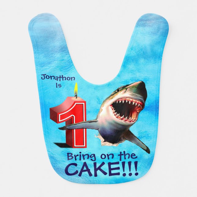 Great White Shark First Birthday Baby Bib (Front)