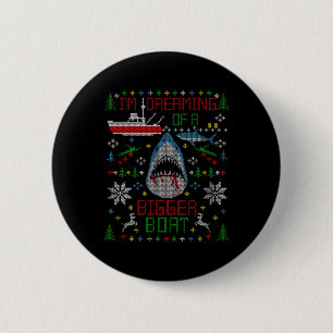Great White Shark Fishing Ugly Christmas Sweater P Button